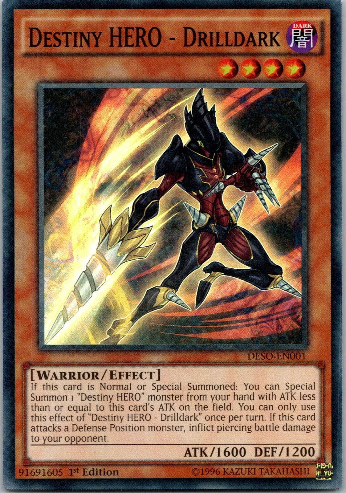 Yugioh Destiny HERO - Drilldark DESO-EN001 1st Edition Super Rare NM