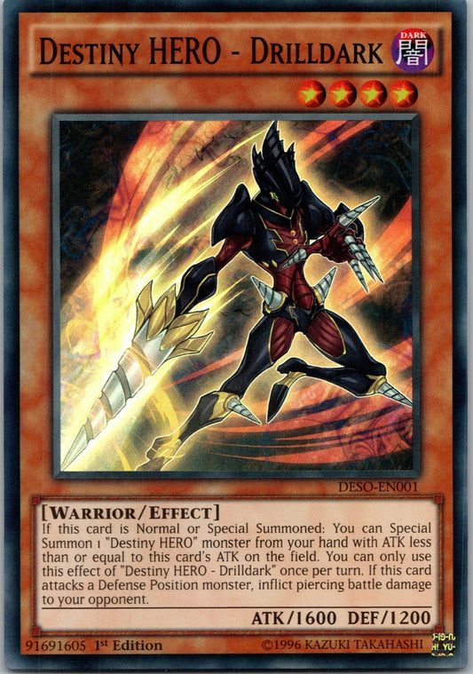 Yugioh Destiny HERO - Drilldark DESO-EN001 1st Edition Super Rare NM