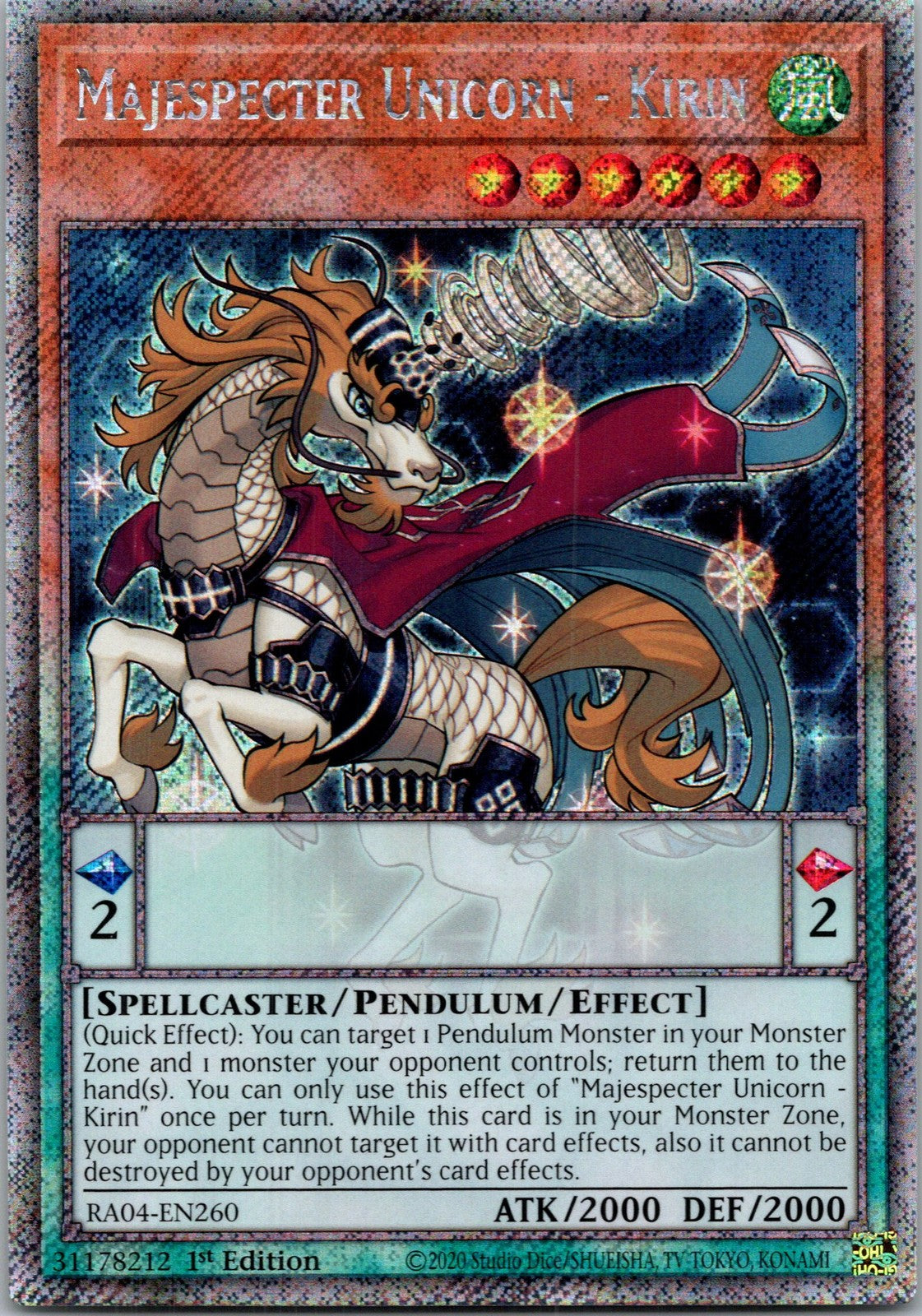 Yugioh Majespecter Unicorn - Kirin RA04-EN260 1st Edition Platinum Secret NM