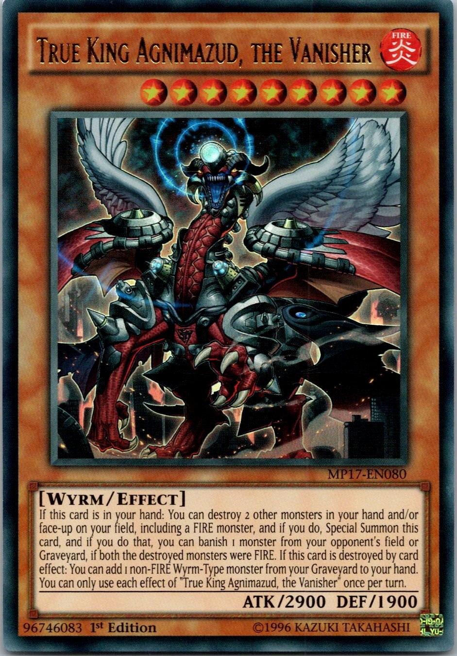 Yugioh True King Agnimazud, the Vanisher MP17-EN080 1st Edition Ultra Rare NM