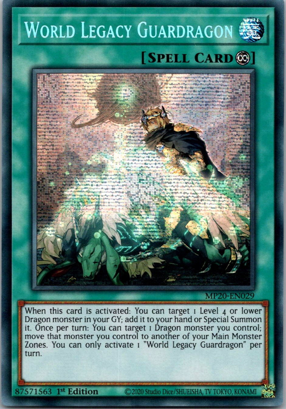 Yugioh World Legacy Guardragon MP20-EN029 1st Edition Prismatic Secret Rare NM