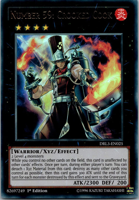 Yugioh Number 59: Crooked Cook DRL3-EN025 1st Edition Ultra Rare NM