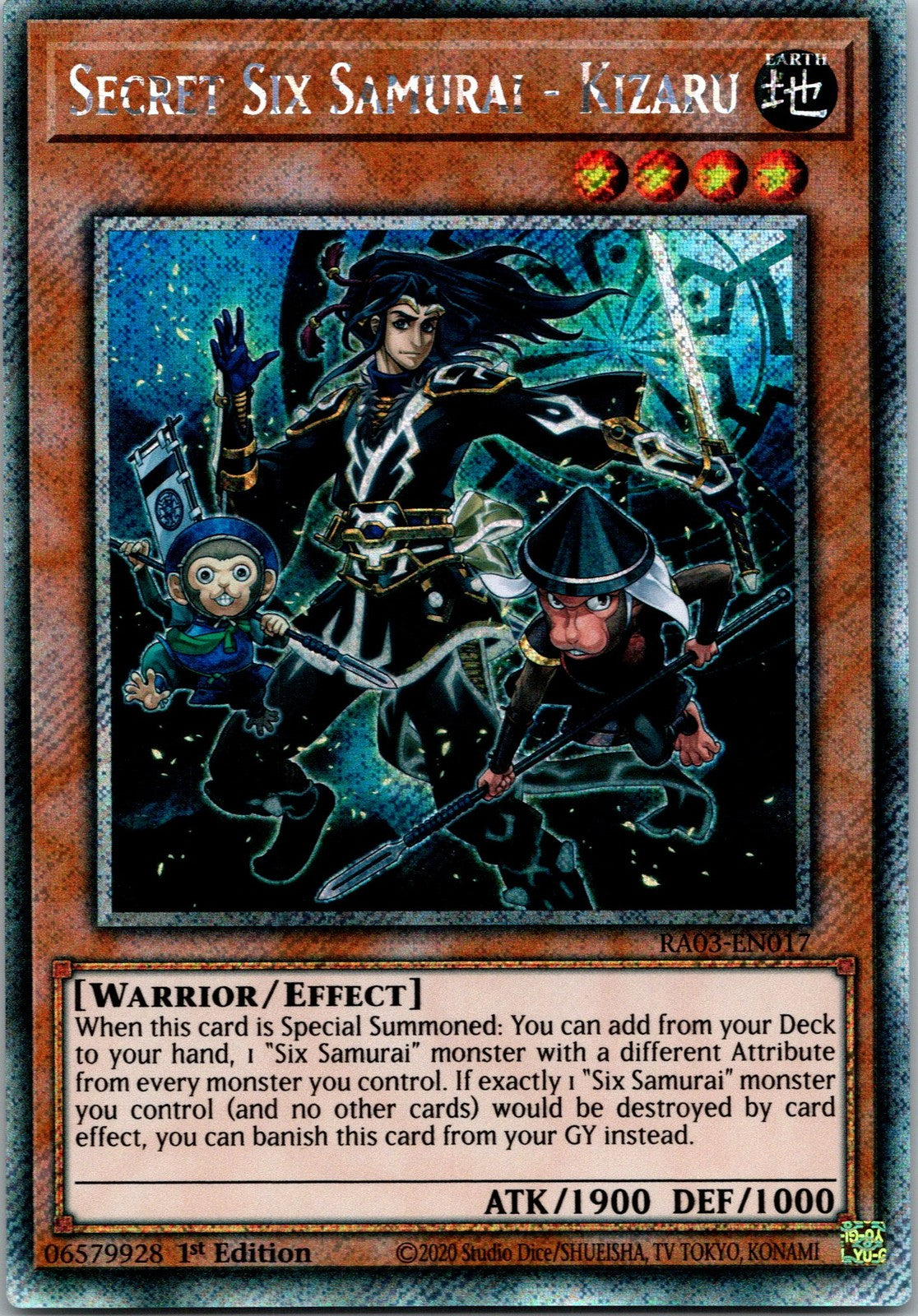 Yugioh Secret Six Samurai - Kizaru RA03-EN017 Platinum Secret 1st Edition NM