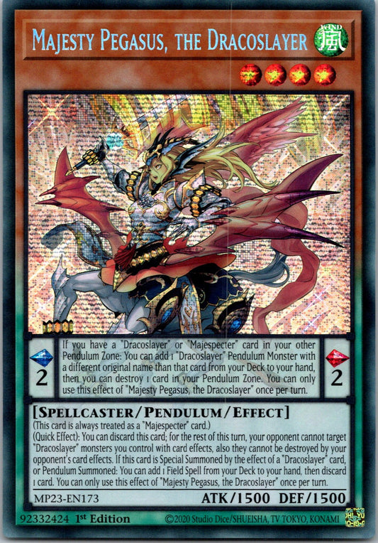 Yugioh Majesty Pegasus, the Dracoslayer MP23-EN173 1st Ed Secret NM