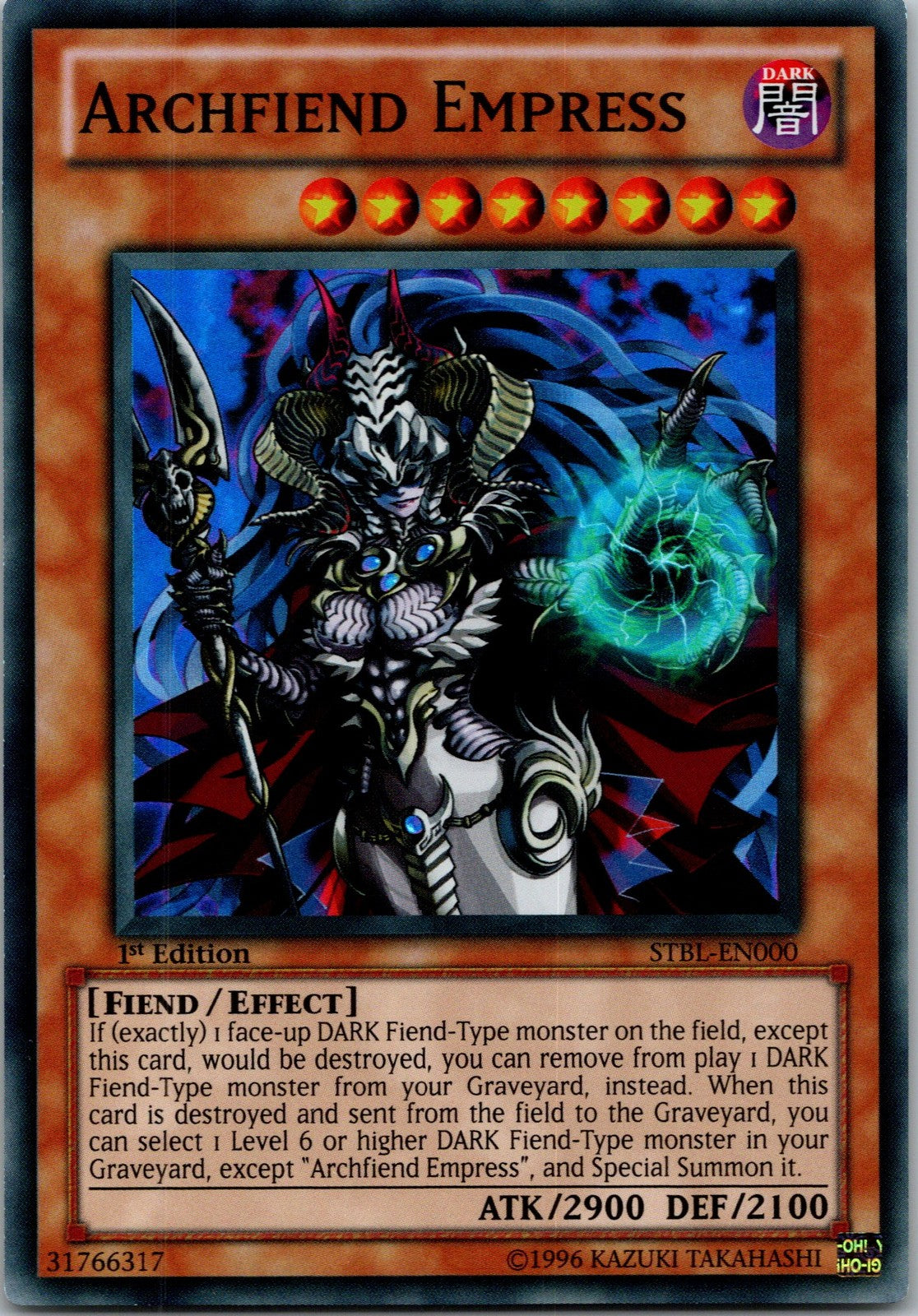 Yugioh Archfiend Empress STBL-EN000 1st Edition Super Rare NM