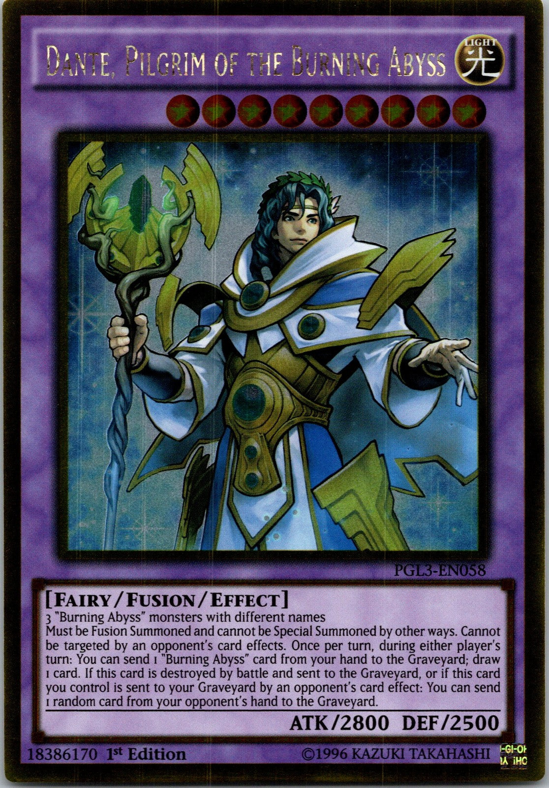 Yugioh Dante, Pilgrim of the Burning Abyss PGL3-EN058 1st Edition Gold Rare NM