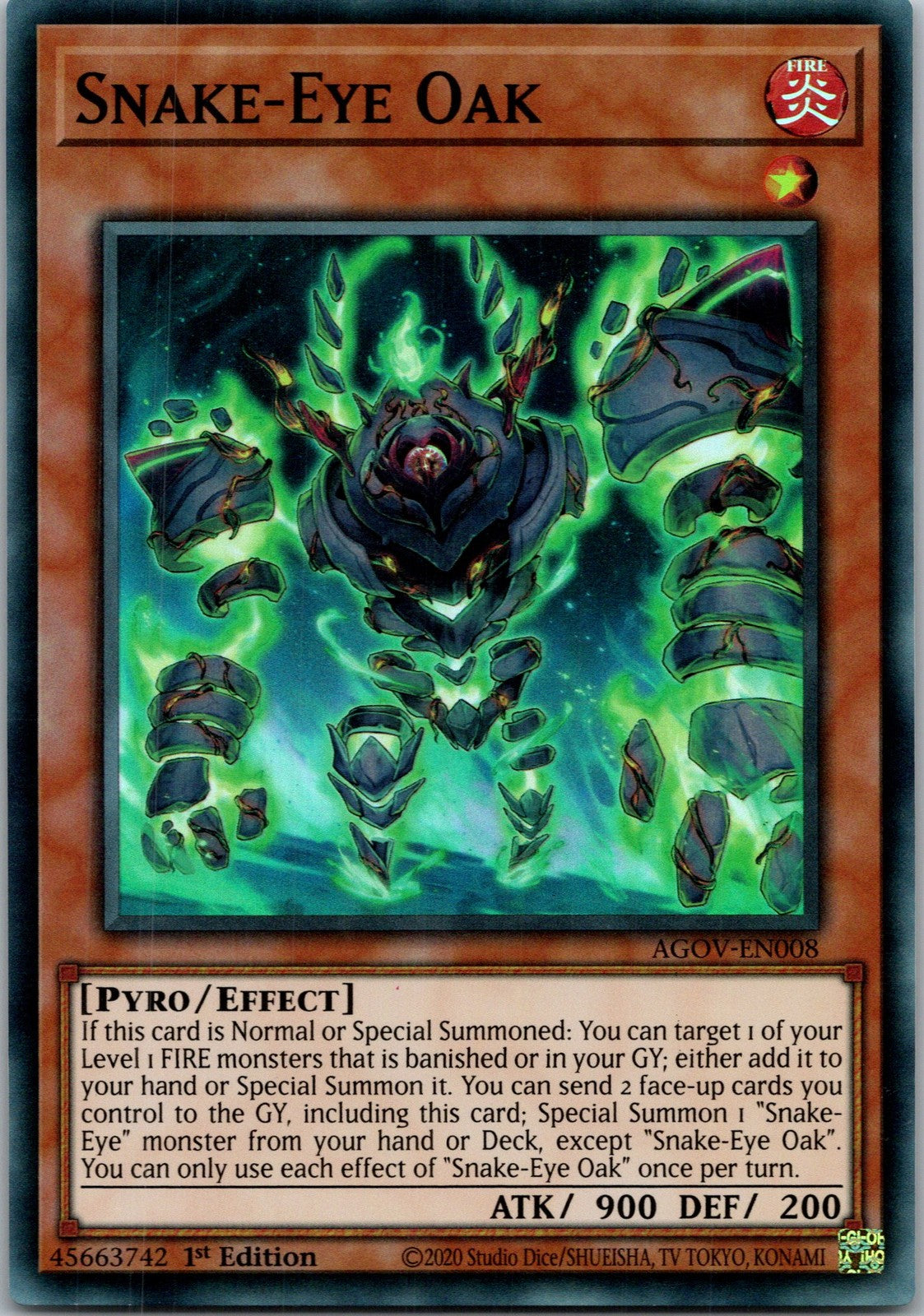 Yugioh Snake-Eye Oak AGOV-EN008 1st Edition Super Rare NM