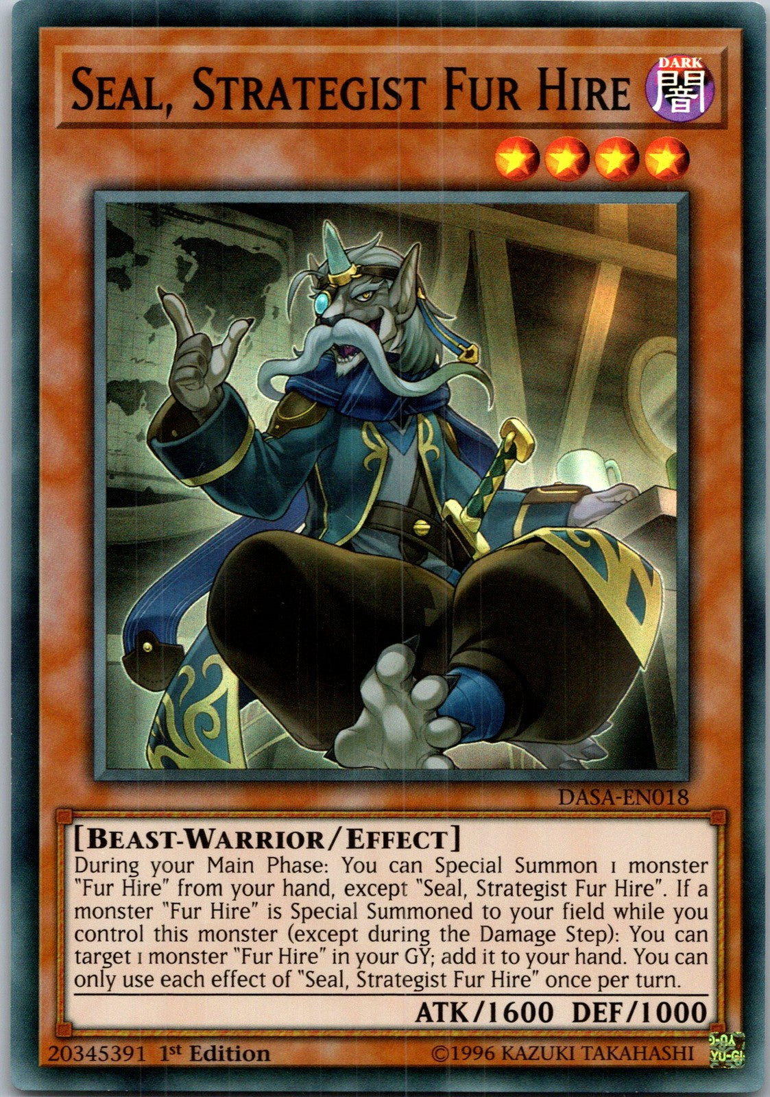 Yugioh Seal, Strategist Fur Hire DASA-EN018 1st Edition Super Rare NM