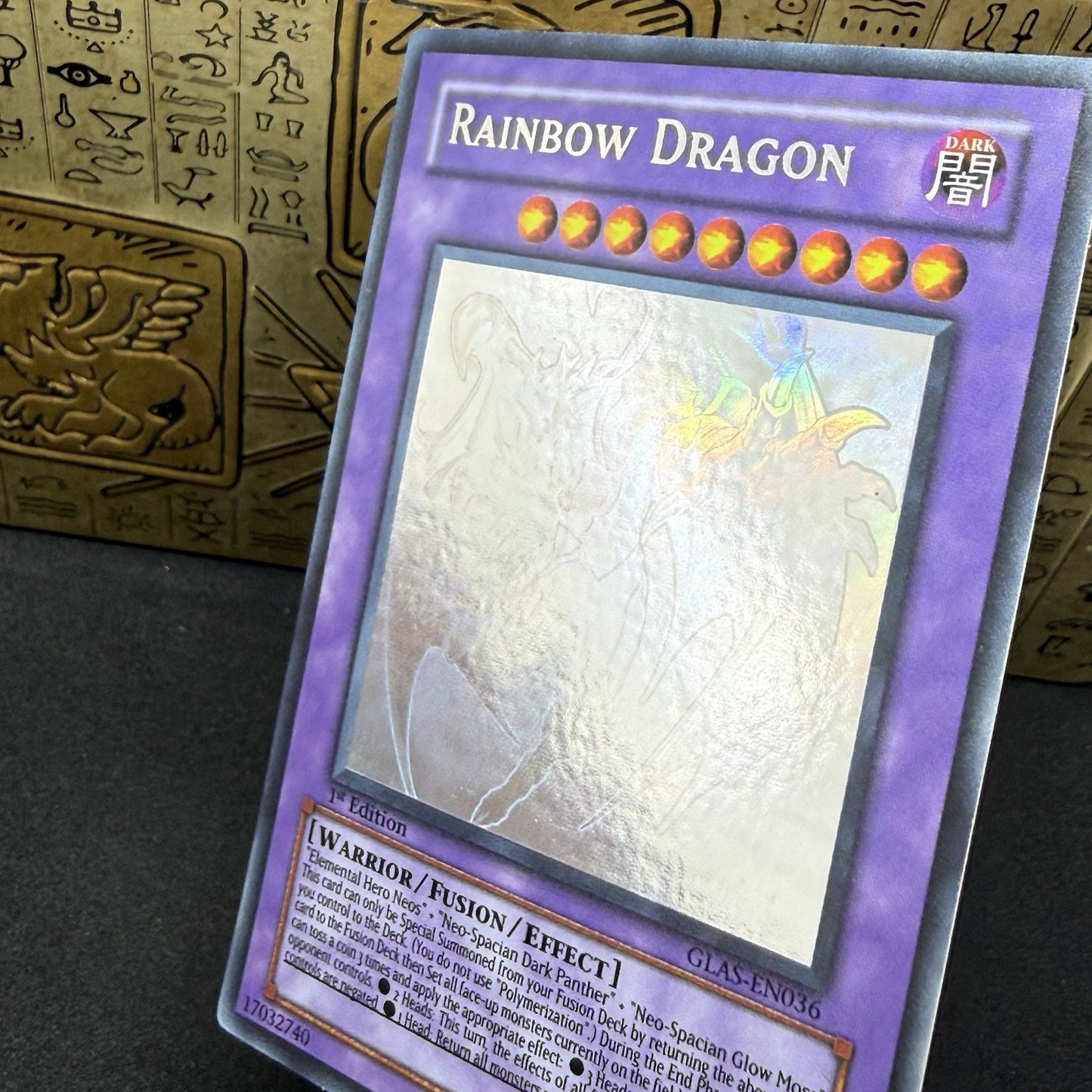 Yugioh Elemental Hero Chaos Neos/Rainbow Dragon Misprint GLAS-EN036 1st Ed NM