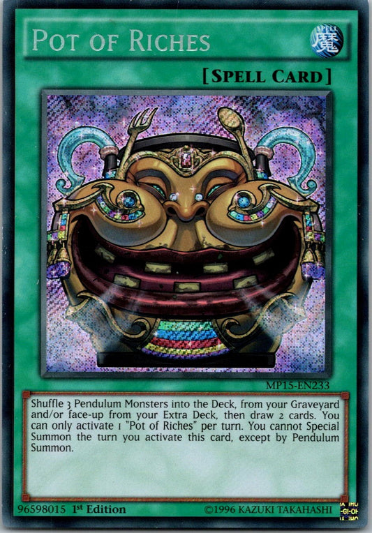 Yugioh Pot of Riches MP15-EN233 1st Edition Secret Rare NM