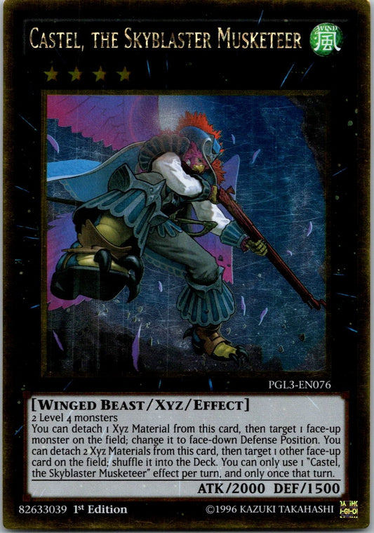 Yugioh Castel, the Skyblaster Musketeer PGL3-EN076 1st Edition Gold Rare NM