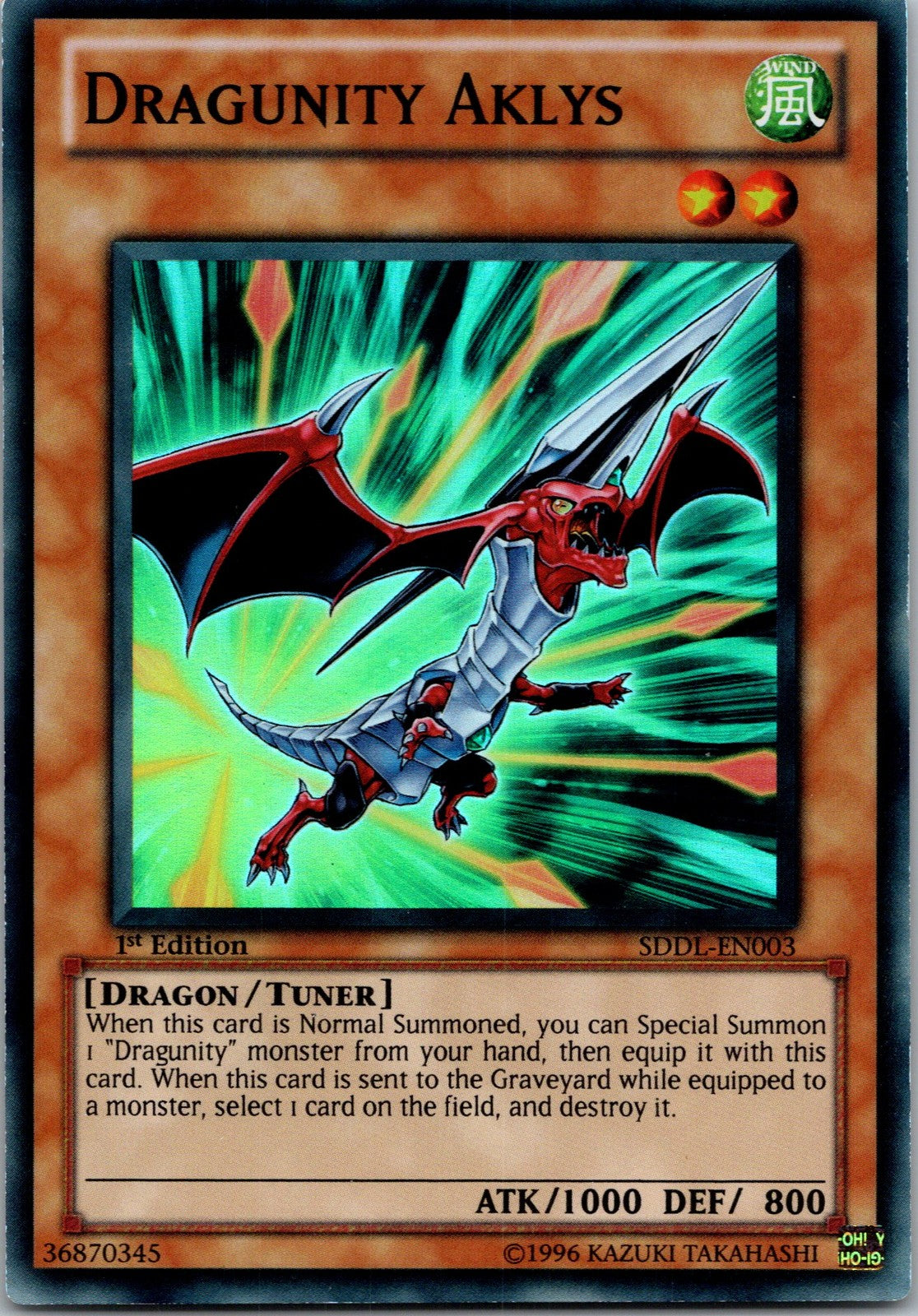 Yugioh Dragunity Aklys SDDL-EN003 1st Edition Super Rare NM