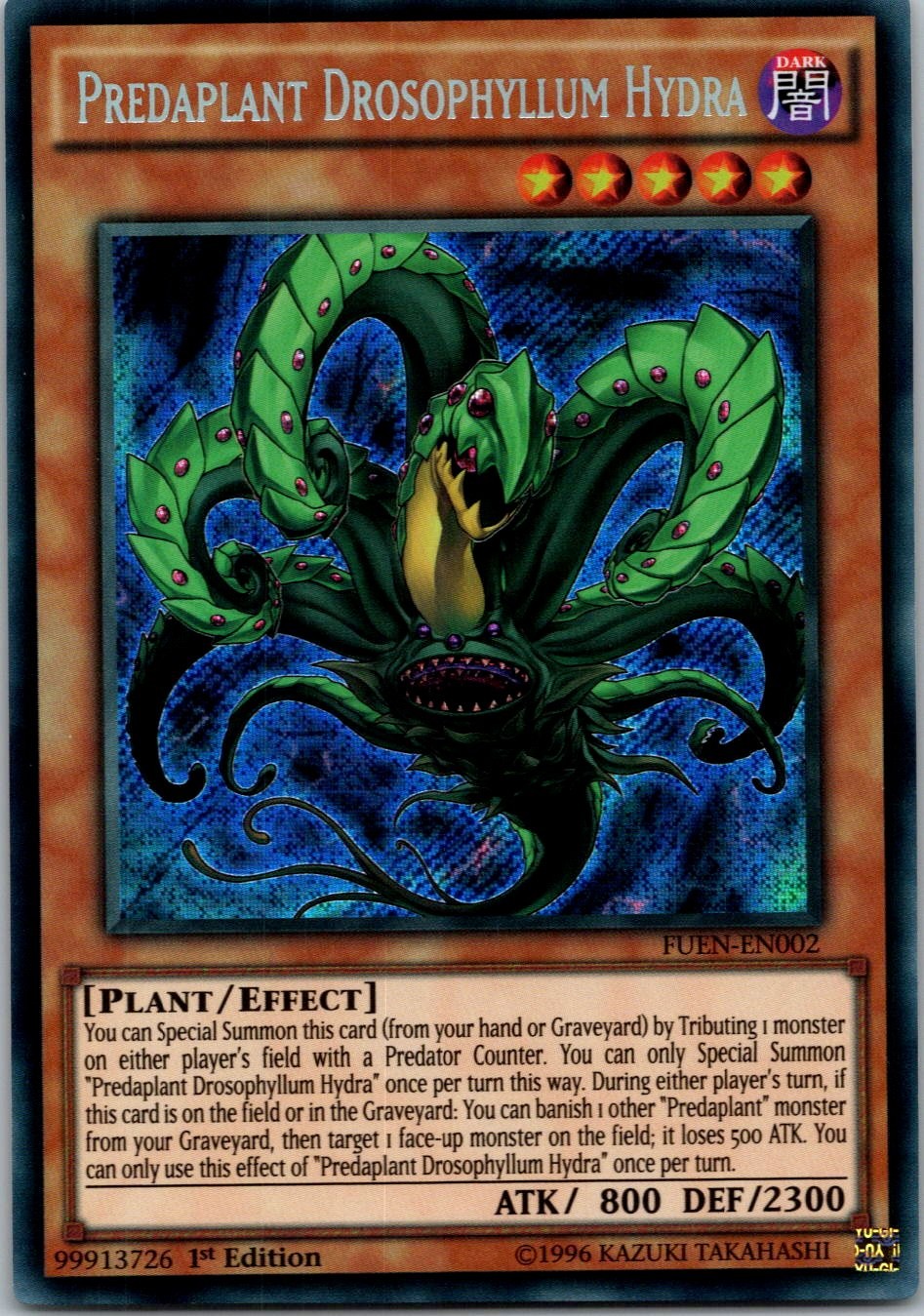 Yugioh Predaplant Drosophyllum Hydra FUEN-EN002 1st Edition Secret Rare NM