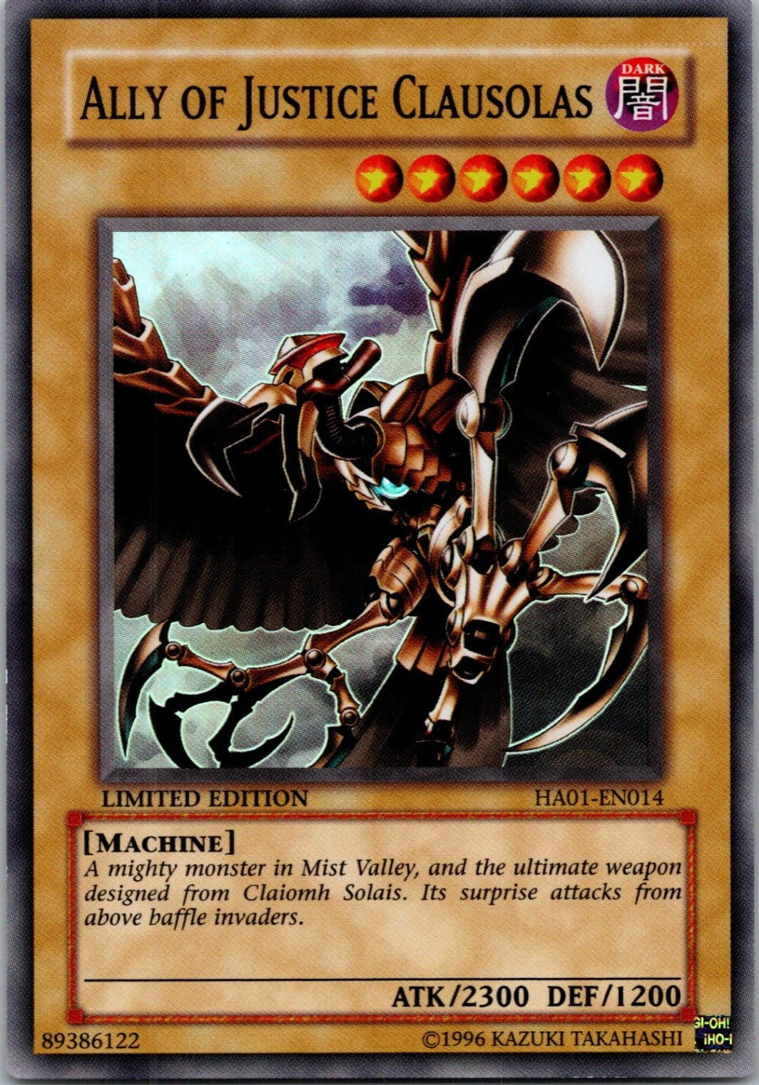 Yugioh Ally of Justice Clausolas HA01-EN014 Limited Edition Super Rare NM