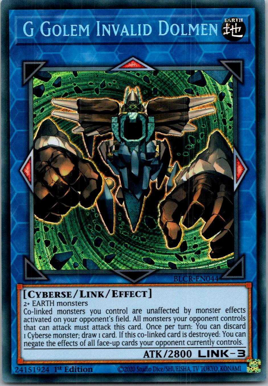 Yugioh G Golem Invalid Dolmen BLCR-EN044 1st Edition Secret Rare NM