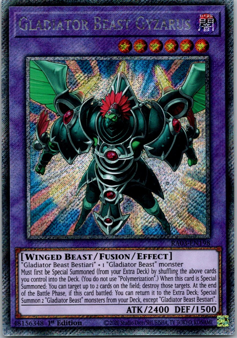 Yugioh Gladiator Beast Gyzarus (Platinum Secret Rare) RA03-EN198 1st Edition Pla
