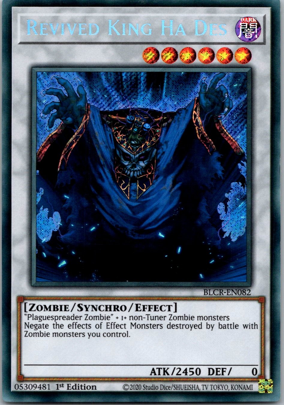 Yugioh Revived King Ha Des BLCR-EN082 1st Edition Secret Rare NM
