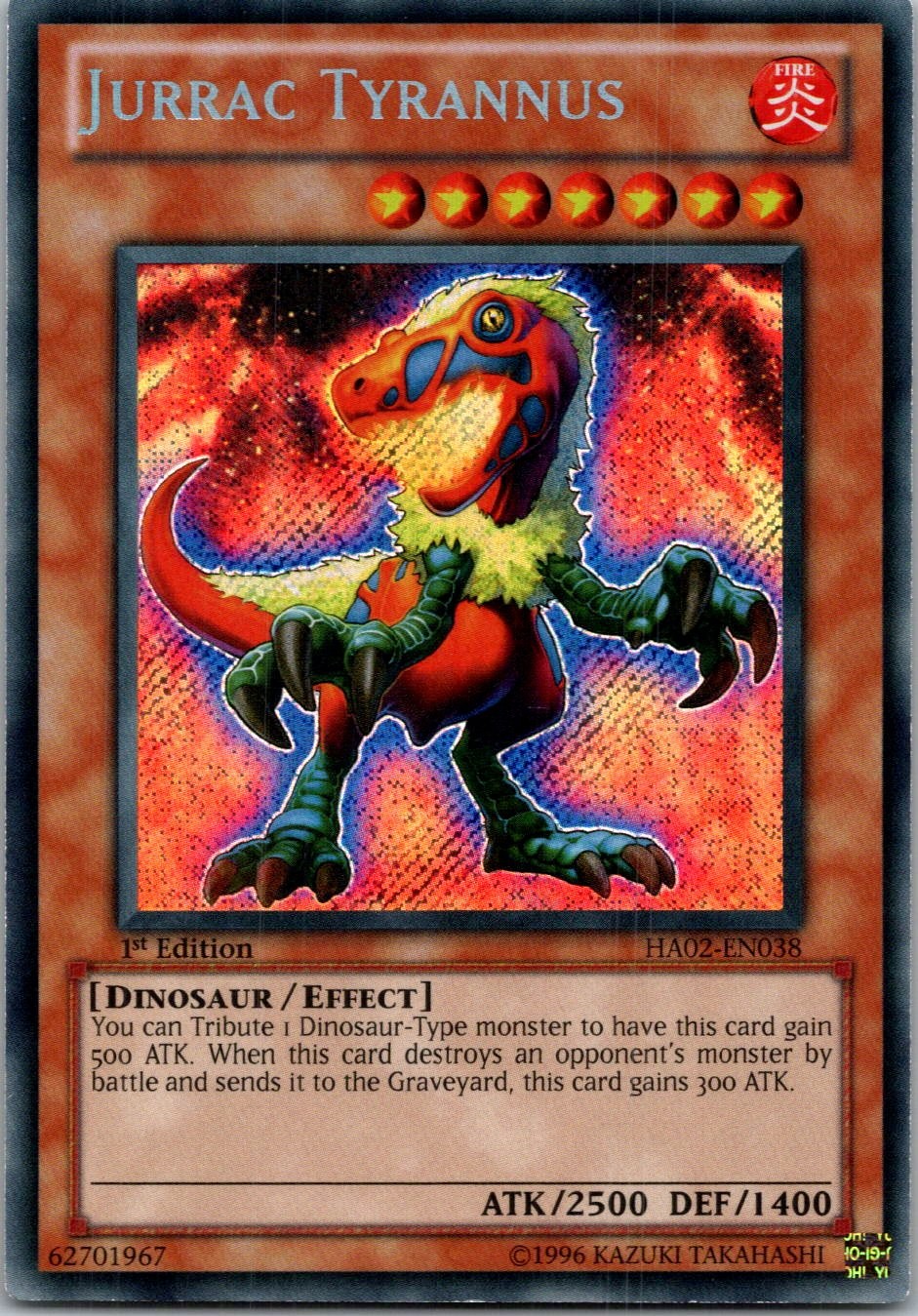 Yugioh Jurrac Tyrannus HA02-EN038 1st Edition Secret Rare NM