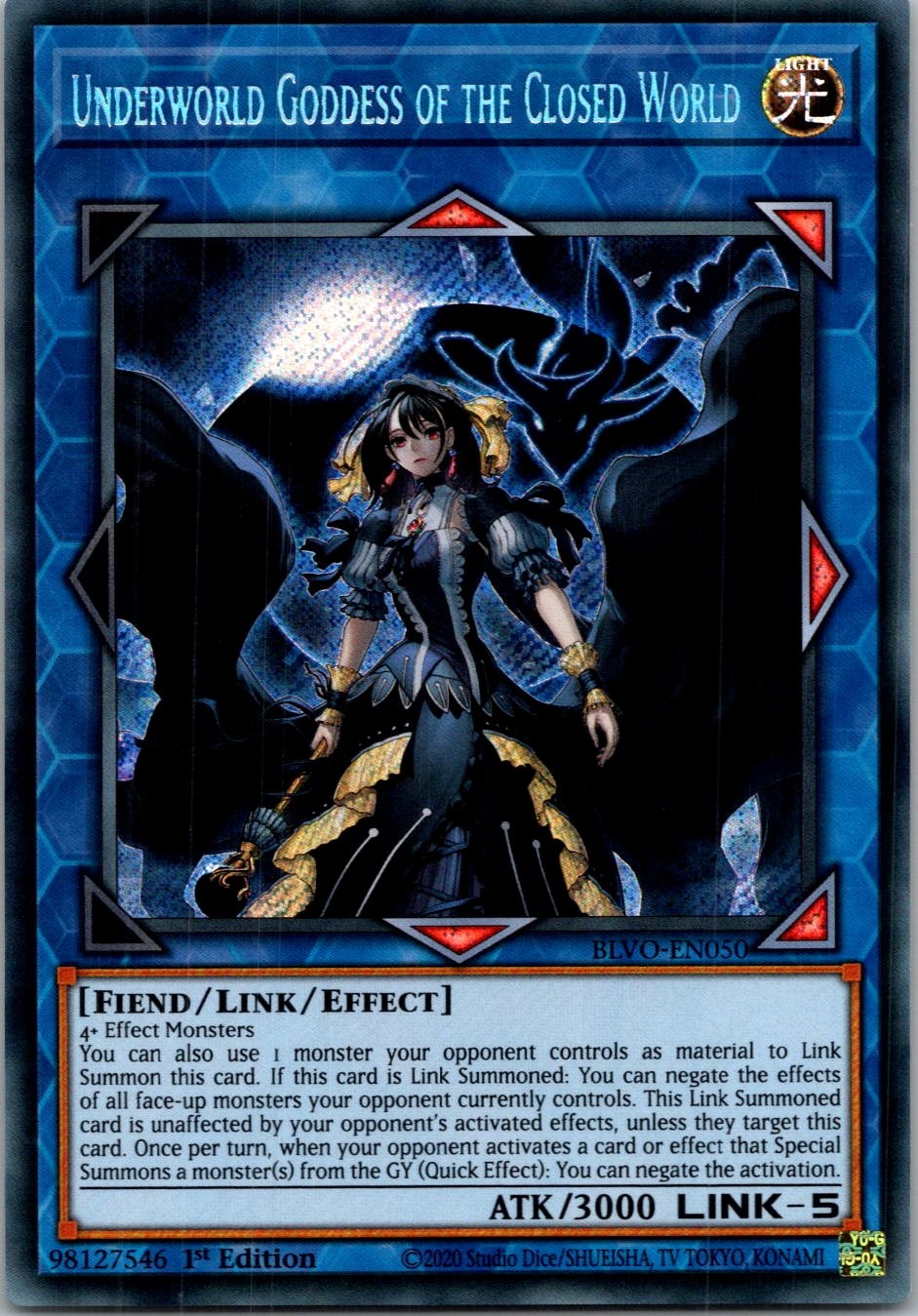 Yugioh Underworld Goddess of the Closed World BLVO-EN050 1st Edition Secret NM