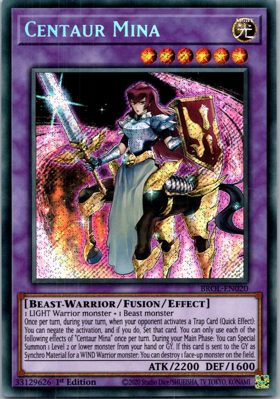 Yugioh Centaur Mina BROL-EN020 1st Edition Secret Rare NM