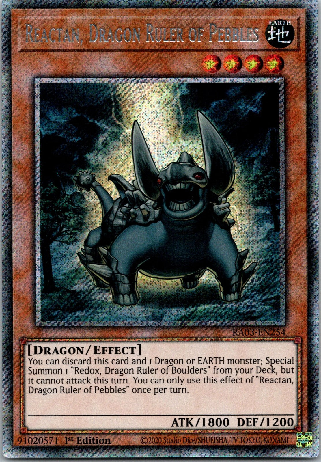 Yugioh Reactan, Dragon Ruler of Pebbles RA03-EN254 Platinum Secret 1st Ed NM