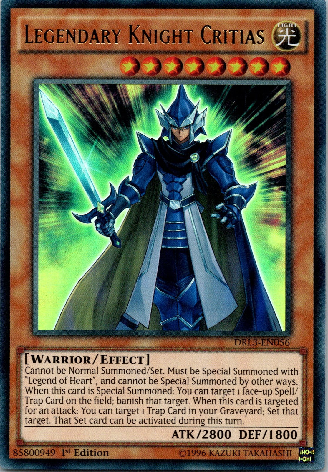 Yugioh Legendary Knight Critias DRL3-EN056 1st Edition Ultra Rare NM