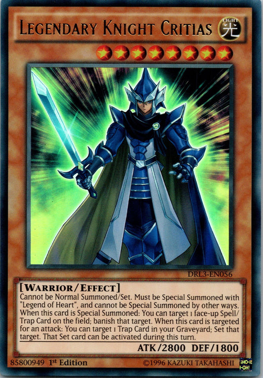 Yugioh Legendary Knight Critias DRL3-EN056 1st Edition Ultra Rare NM
