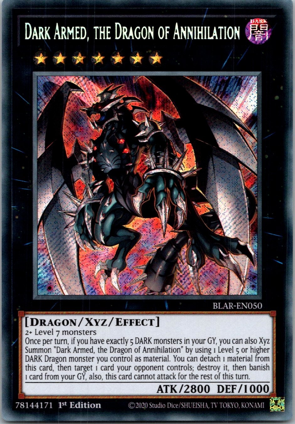 Yugioh Dark Armed, the Dragon of Annihilation BLAR-EN050 1st Edition Secret NM