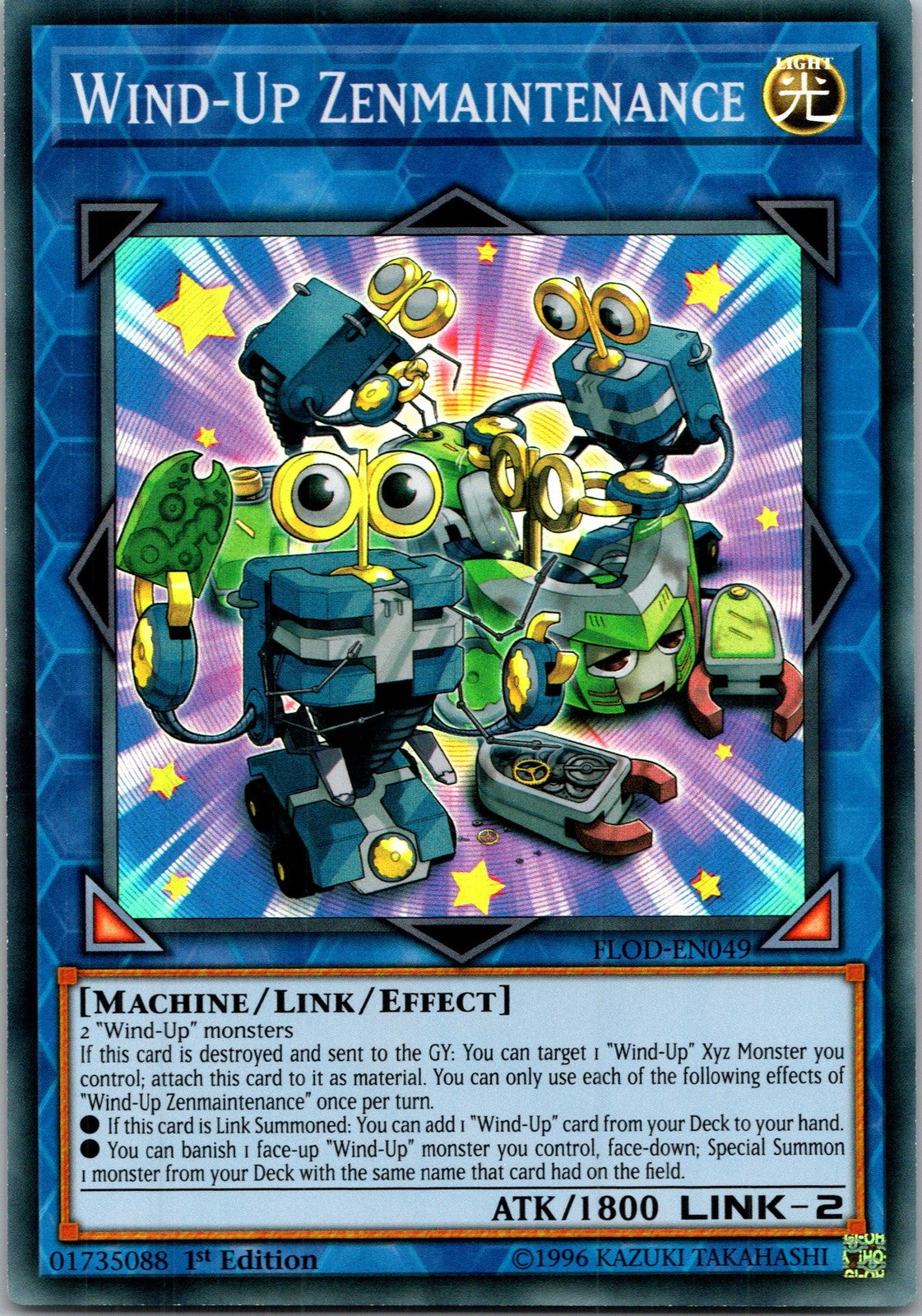 Yugioh Wind-Up Zenmaintenance FLOD-EN049 1st Edition Super Rare NM