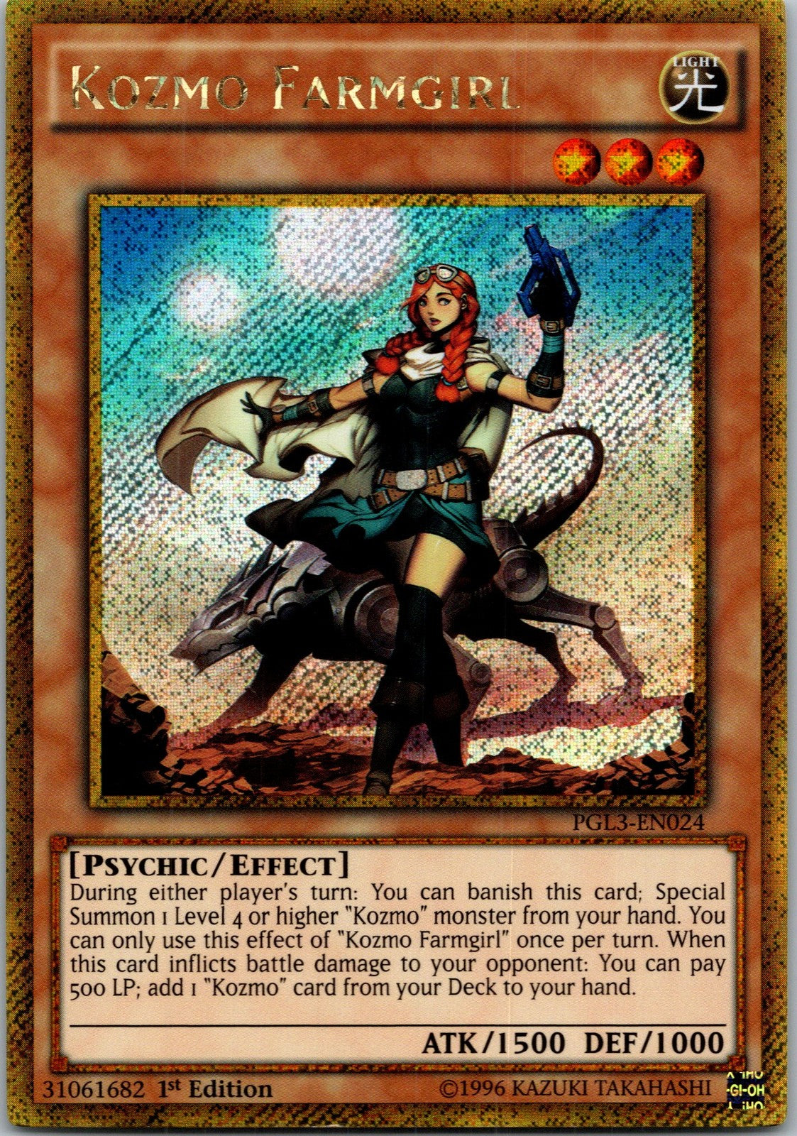 Yugioh Kozmo Farmgirl PGL3-EN024 1st Edition Gold Secret Rare NM