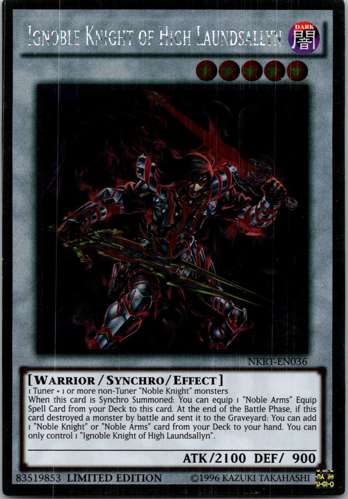 Yugioh Ignoble Knight of High Laundsallyn NKRT-EN036 Limited Edition Platinum Ra
