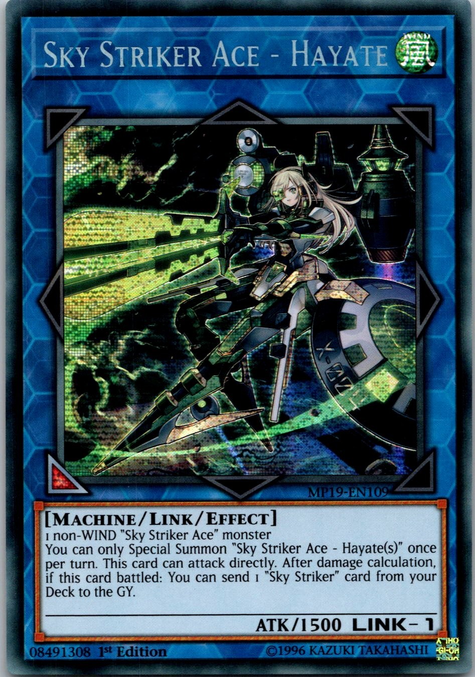 Yugioh Sky Striker Ace - Hayate MP19-EN109 1st Edition Prismatic Secret Rare NM