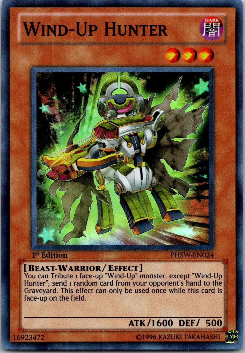Yugioh Wind-Up Hunter PHSW-EN024 1st Edition Super Rare NM