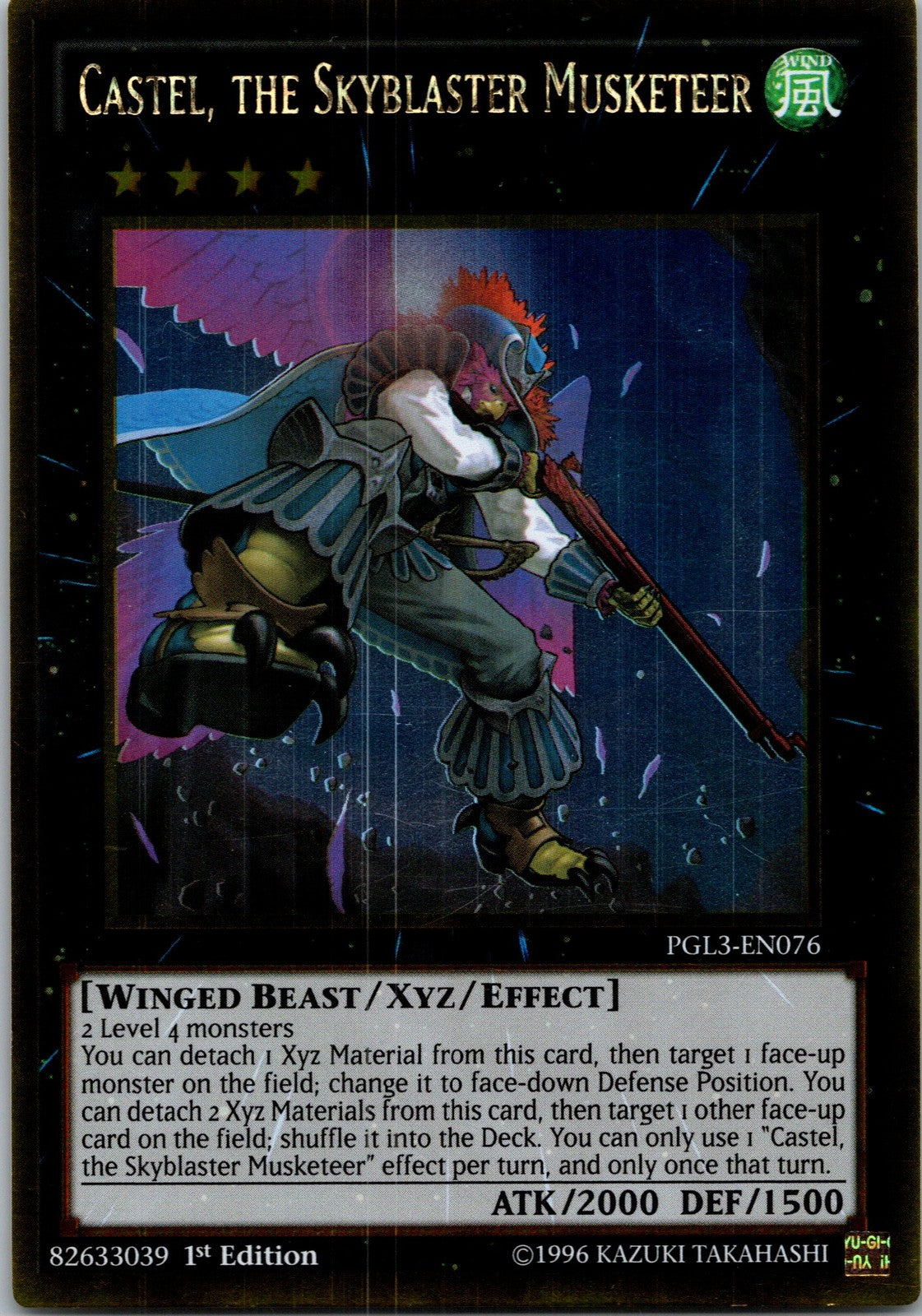 Yugioh Castel, the Skyblaster Musketeer PGL3-EN076 1st Edition Gold Rare NM