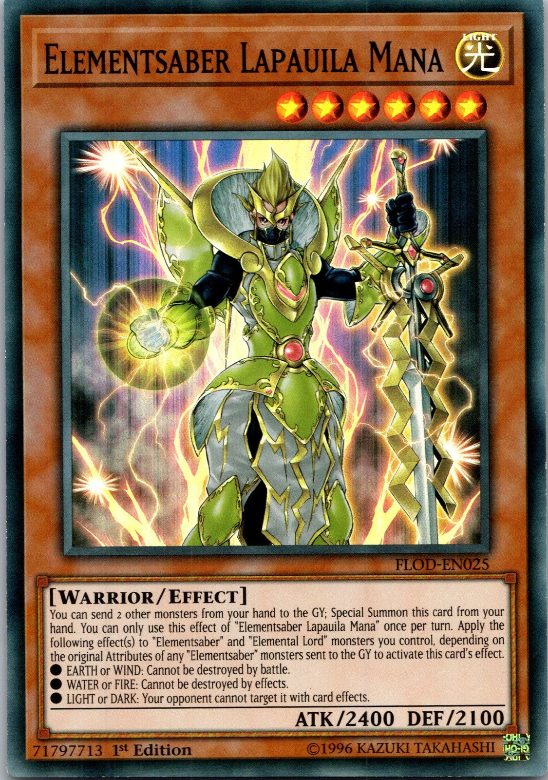 Yugioh Elementsaber Lapauila Mana FLOD-EN025 1st Edition Super Rare NM