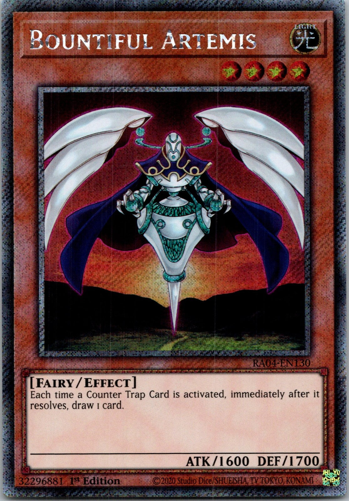Yugioh Bountiful Artemis RA04-EN130 1st Edition Platinum Secret Rare NM