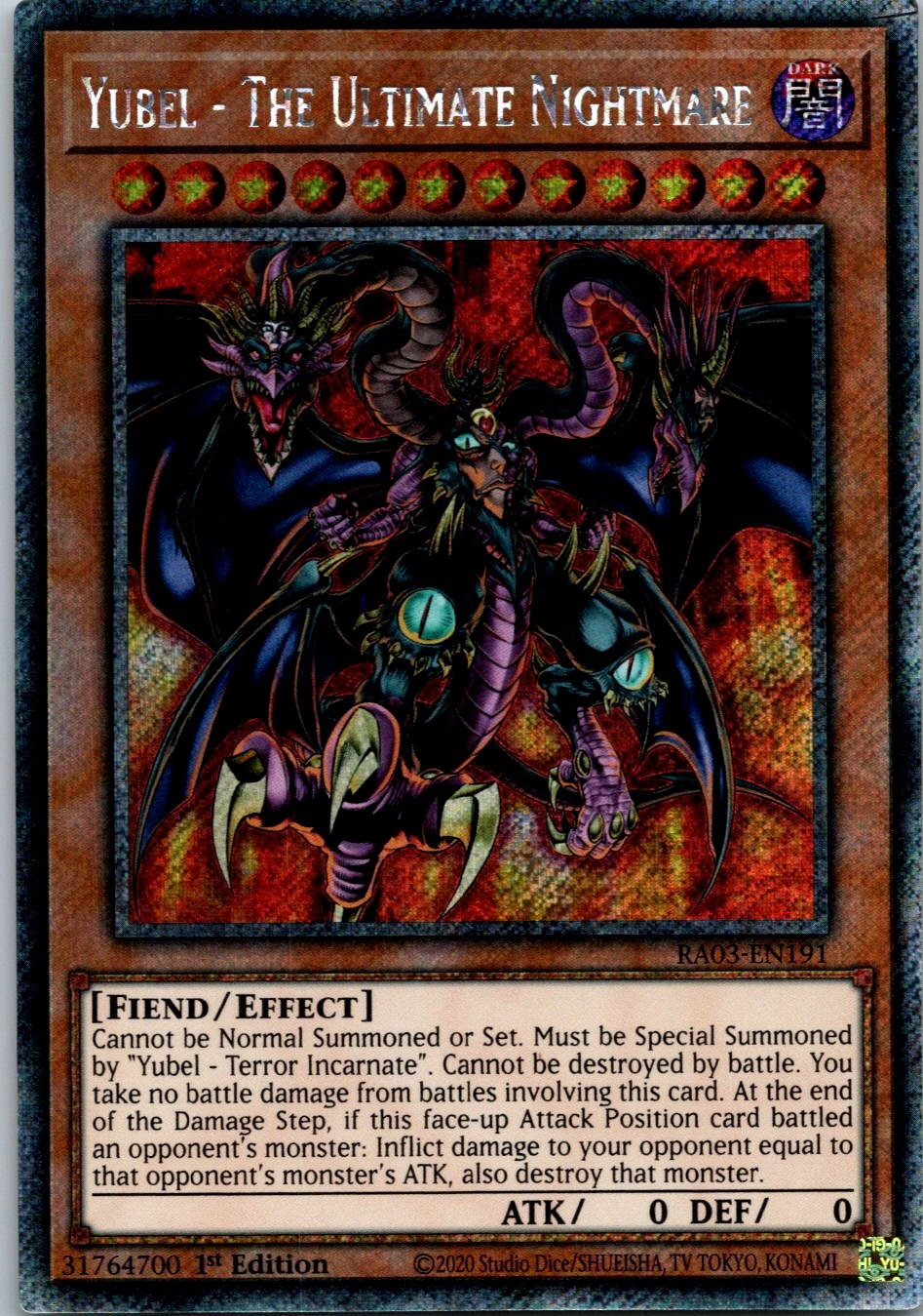 Yugioh Yubel - The Ultimate Nightmare RA03-EN191 1st Edition Platinum Secret NM