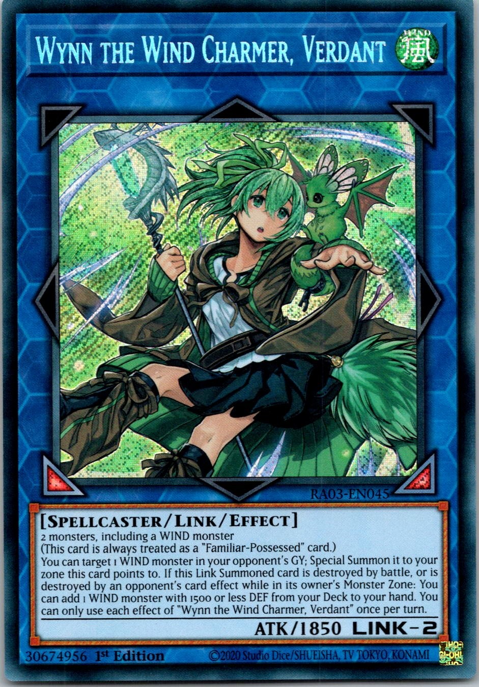 Yugioh Wynn the Wind Charmer, Verdant RA03-EN045 1st Edition Secret Rare NM