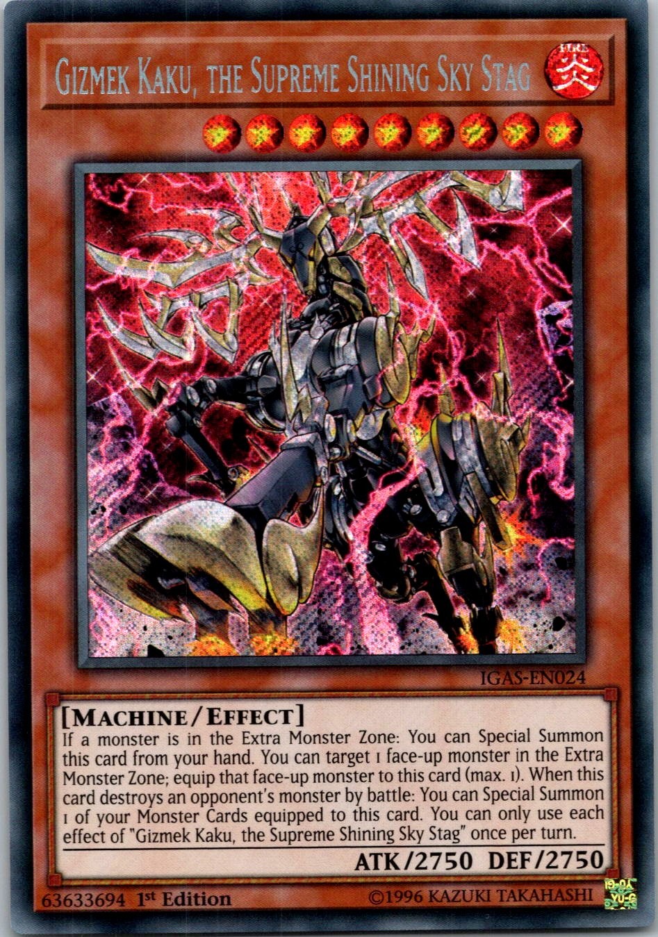 Yugioh Gizmek Kaku, the Supreme Shining Sky Stag IGAS-EN024 1st Ed Secret NM