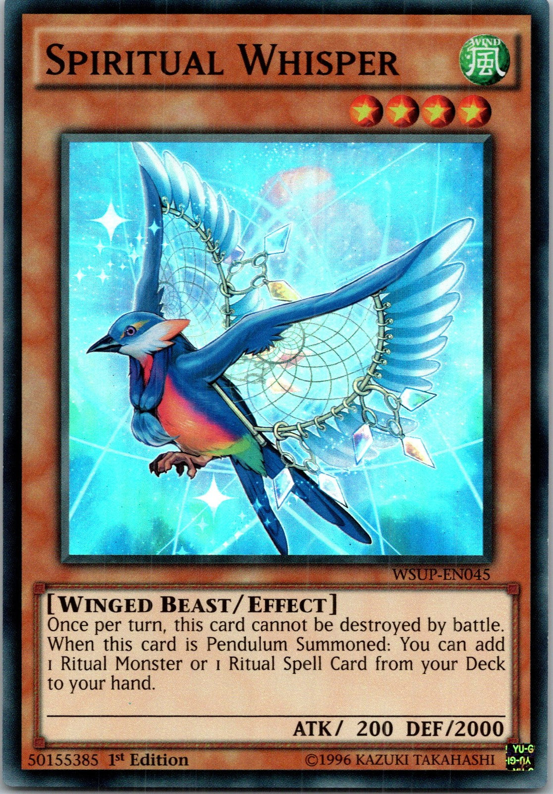 Yugioh Spiritual Whisper WSUP-EN045 1st Edition Super Rare NM