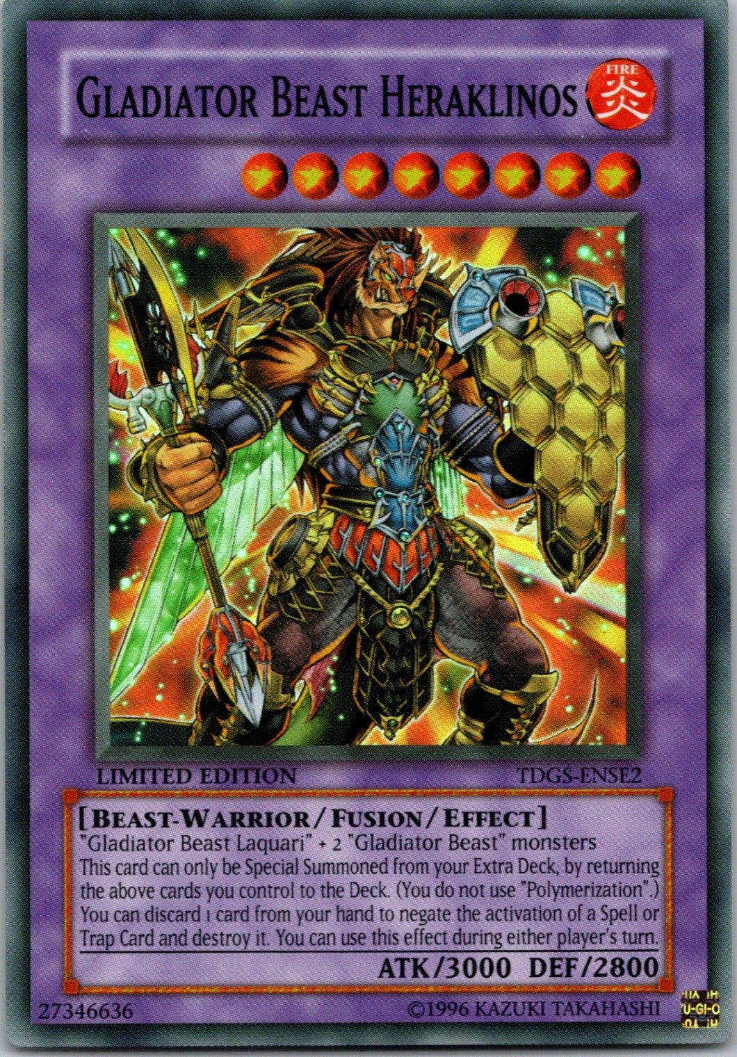 Yugioh Gladiator Beast Heraklinos TDGS-ENSE2 Limited Edition Super Rare NM
