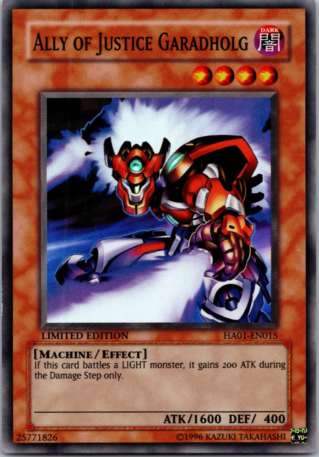 Yugioh Ally of Justice Garadholg HA01-EN015 Limited Edition Super Rare NM