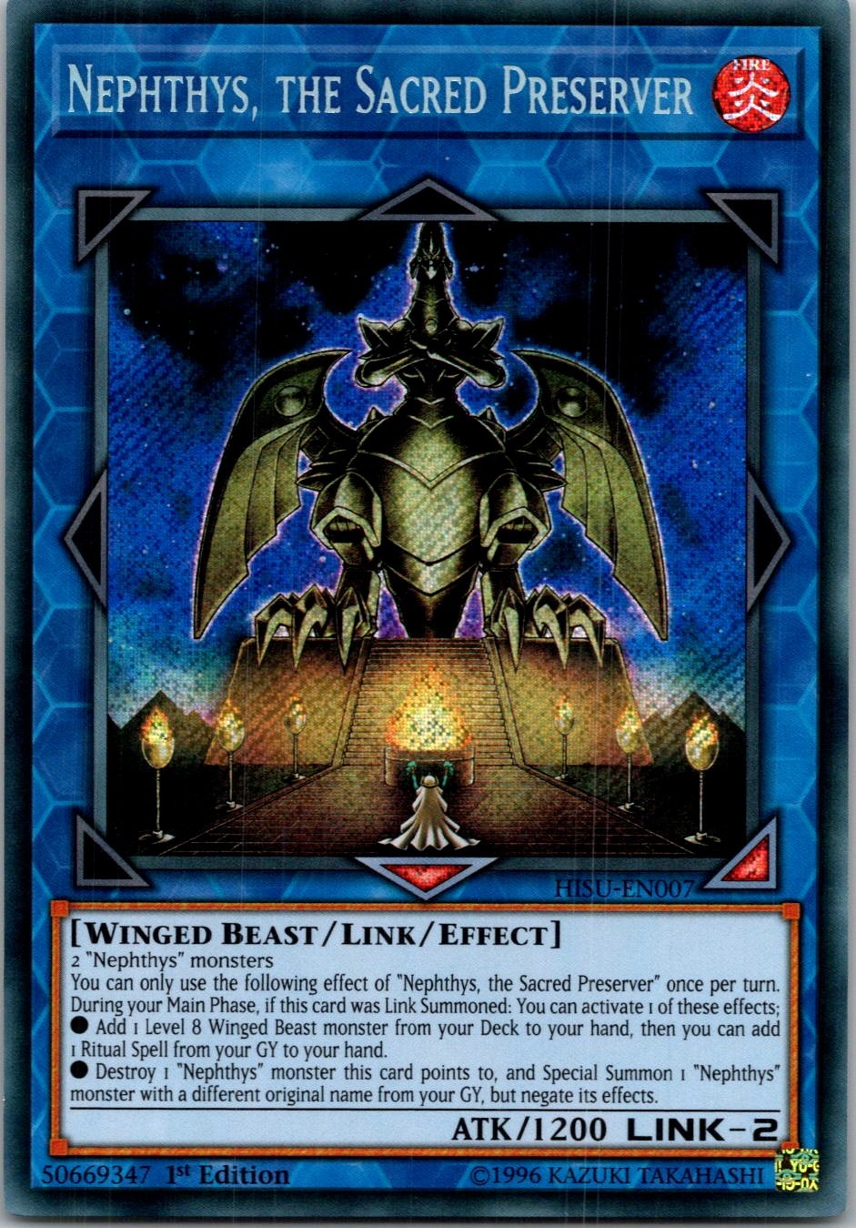Yugioh Nephthys, the Sacred Preserver HISU-EN007 1st Edition Secret Rare NM