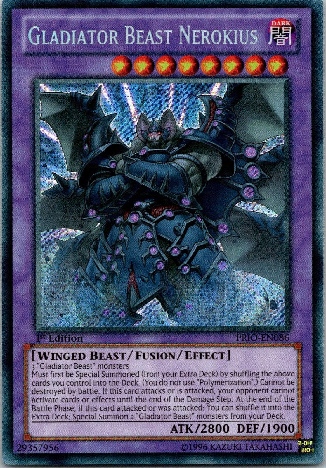 Yugioh Gladiator Beast Nerokius PRIO-EN086 1st Edition Secret Rare NM