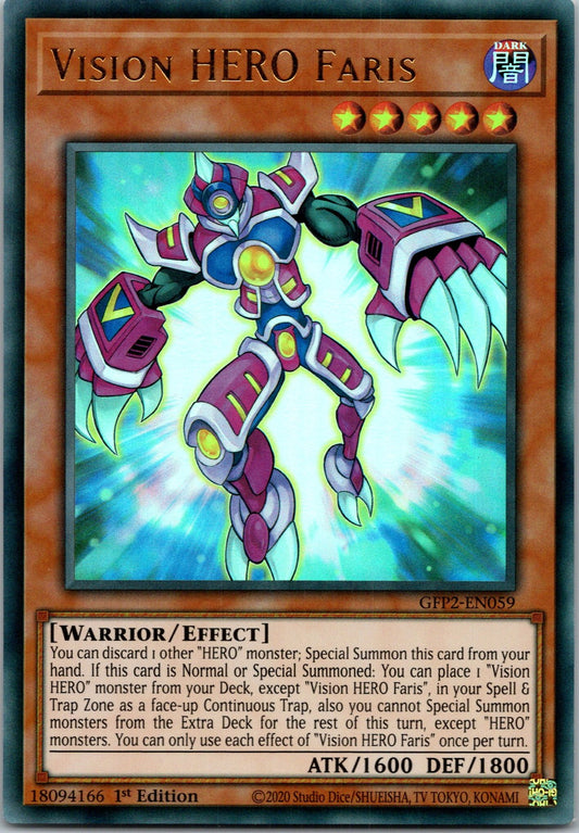 Yugioh Vision HERO Faris GFP2-EN059 1st Edition Ultra Rare NM