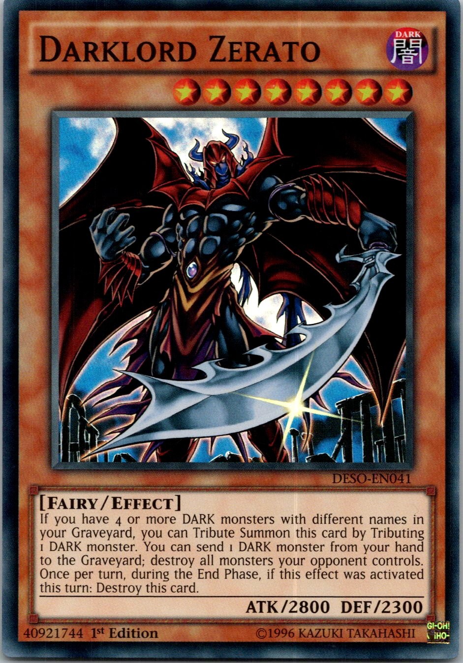 Yugioh Darklord Zerato DESO-EN041 1st Edition Super Rare NM