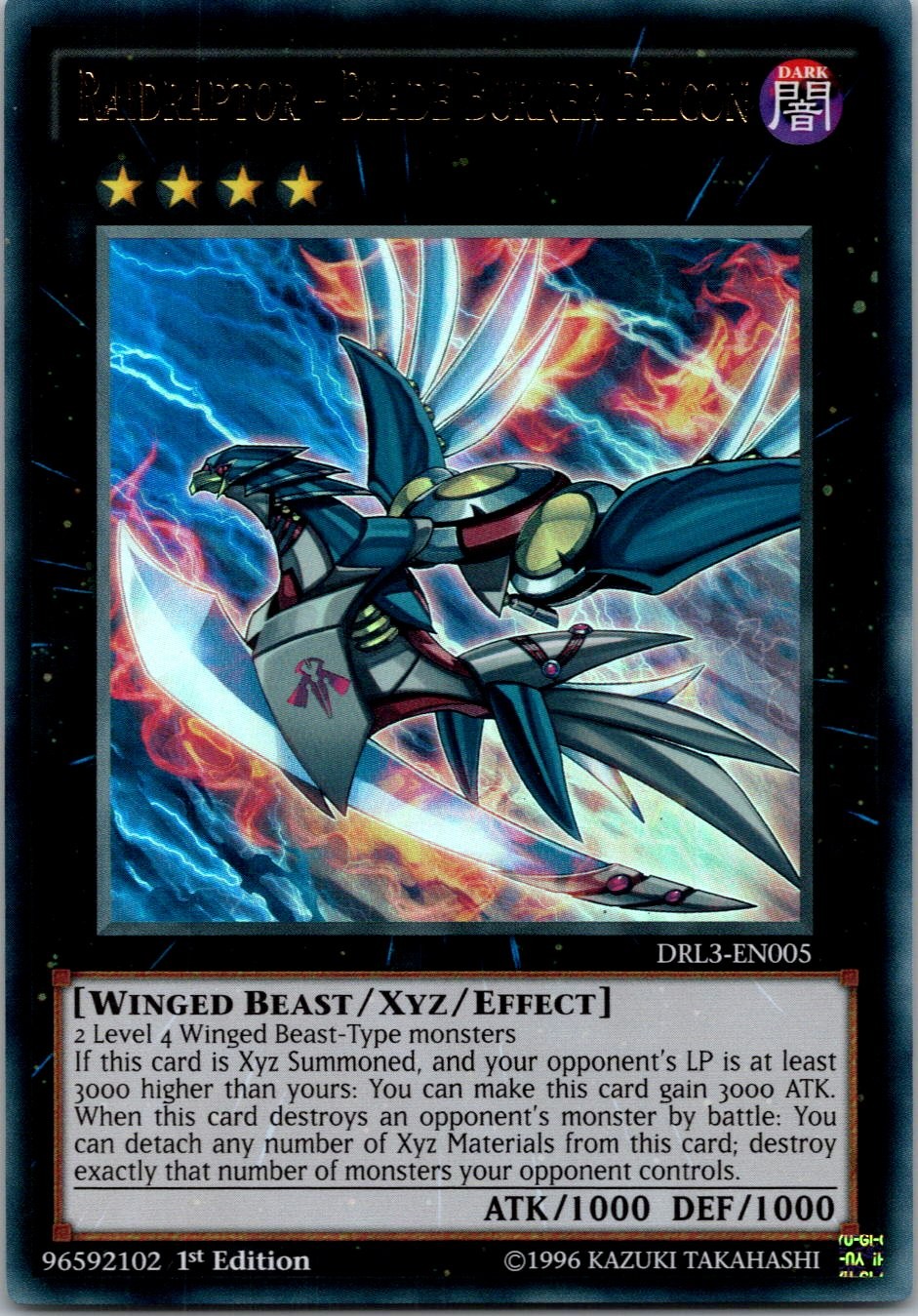 Yugioh Raidraptor - Blade Burner Falcon DRL3-EN005 1st Edition Ultra Rare NM