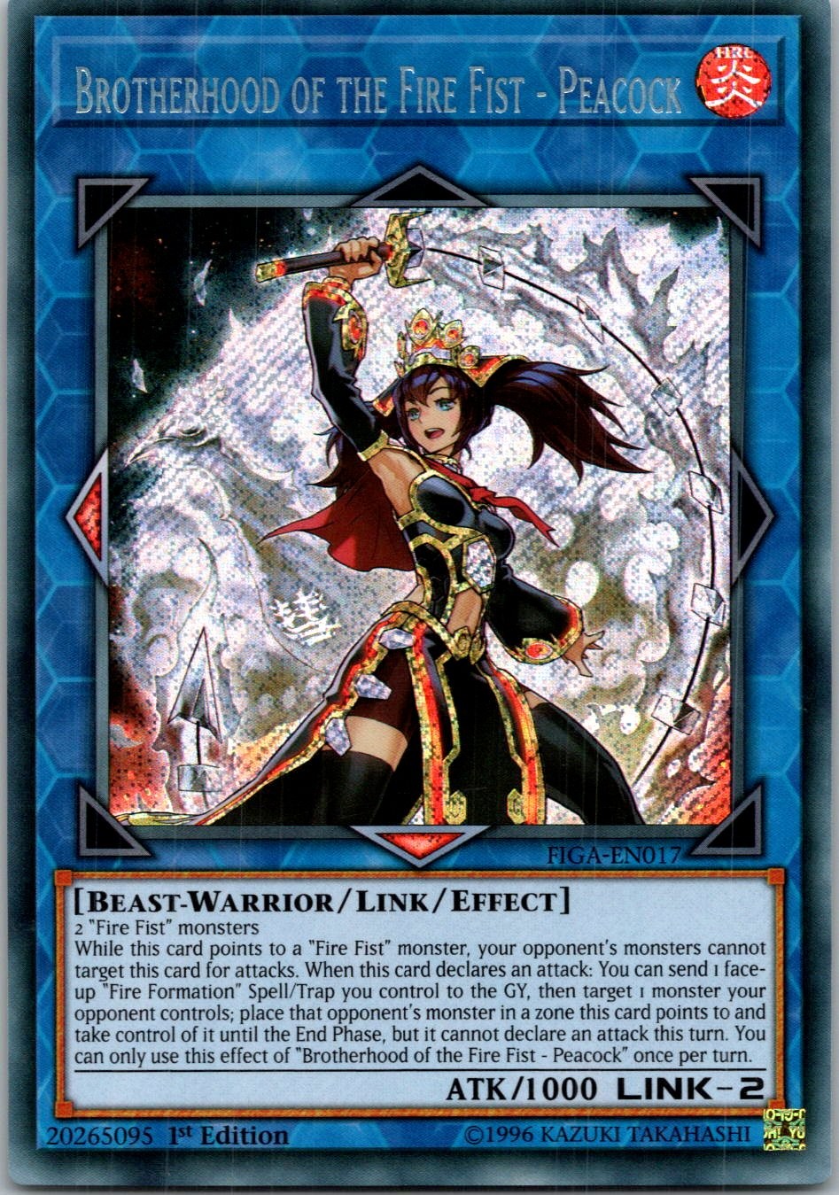 Yugioh Brotherhood of the Fire Fist - Peacock FIGA-EN017 1st Edition Secret NM
