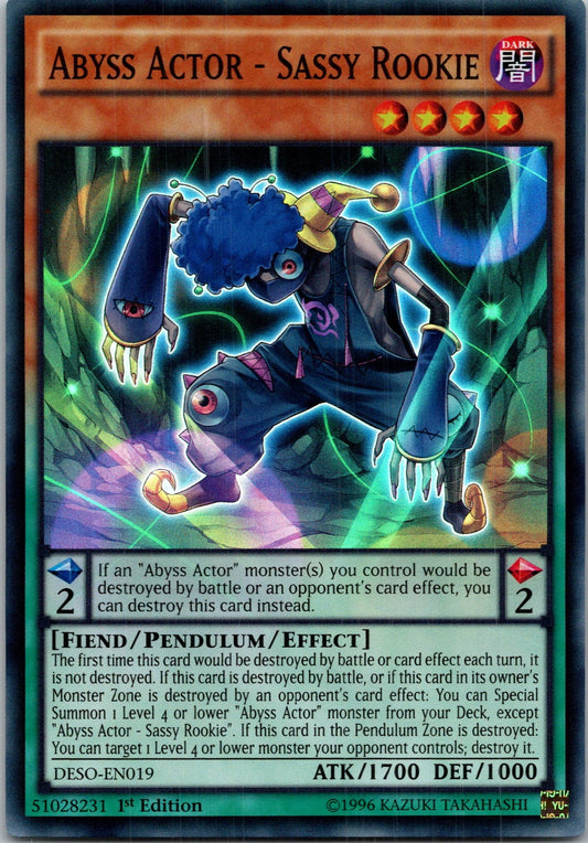 Yugioh Abyss Actor - Sassy Rookie DESO-EN019 1st Edition Super Rare NM