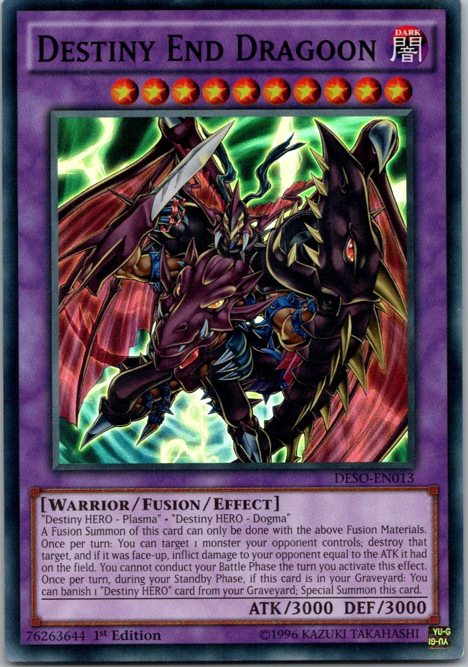 Yugioh Destiny End Dragoon DESO-EN013 1st Edition Super Rare NM